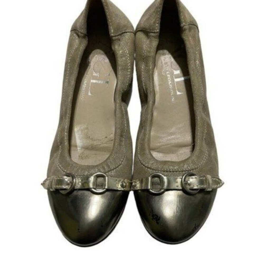AGL Attilio Giusti Leombruni Ballet Flat Leather Cap Toe Buckle Gray Size 36